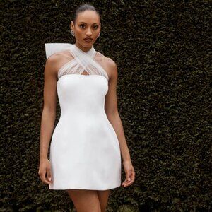 (NEW) Tulle Bow Mini Dress- White- Bridal